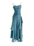 Elegant Mermaid Spaghetti Straps Blue Satin Long Prom Dresses Party Dress 21st Birthday Outfits Graduation Dresses HZ1121