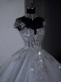 Unique Bridal Dress Ball Gown Scoop White Sequin Long Wedding Dresses Luxury Bride Dress Bridal Gowns HZ1121