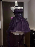 Sweet Ball Gown Spaghetti Straps Grape Short Mini Formal 8th Grade Homecoming Dresses Middle School Cocktail Dress Hoco Outfits Lolita Dress HZ1121