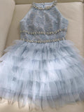Modest A Line Jewel Neck Light Sky Blue Tulle Formal 8th Grade Homecoming Dress Middle School Short 18th Birthday Outfits Graduation Dress Hoco Dresses HZ1121