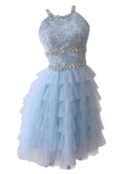Modest A Line Jewel Neck Light Sky Blue Tulle Formal 8th Grade Homecoming Dress Middle School Short 18th Birthday Outfits Graduation Dress Hoco Dresses HZ1121