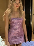 Simple Sheath Strapless Pink Sequin Short Formal Homecoming Dress Middle School Short 20th Birthday Outfits Graduation Dress Cocktail Dresses HZ1121