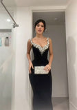 Modest Mermaid Straps Sequin Long Black Evening Party Gowns Evening Dress Special Formal Dresses Prom Dress HZ1121
