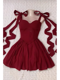Cute A Line Spaghetti Straps Burgundy Satin Formal 8th Grade Homecoming Dresses Summer Middle School Hoco Dress Homecoming Outfits HZ1121