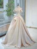 Timeless Bridal Gown Ball Gown Off The Shoulder Satin Long Light Pink Wedding Dresses Elegant Bridal Gowns HZ1121
