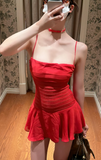 Spaghetti Strap Ball Gown Chiffon Short Prom Dresses Sexy Homecoming Dresses Red Birthday Dresses HZ1121