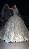 Timeless Sweetheart Neck Ball Gown Tulle Applique Wedding Dress, White Bridal Gowns HZ1121