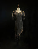 Glamour Black Sheath V-neck Mother of the Bride Dress Chiffon Beaded Short Evening Gown HZ1121