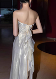 Sexy Sheath Strapless Evening Gowns Tulle Party Dress Fairy Prom Dresses HZ1121