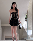 Sexy Strapless Bodycon Tulle Short Birthday Dresses Black Homecoming Dresses HZ1121