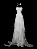 Elegant Strapless Sheath Long Prom Dresses, Chiffon White Evening Gowns HZ1121