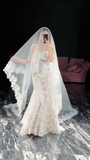 Elegant Strapless Mermaid Long Wedding Dresses Tulle Applique White Bridal Gowns Sleeveless Bridal Dresses HZ1121