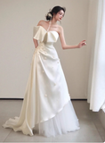 Simple Sheath Long Wedding Dresses Satin Flower White Bridal Gowns Sleeveless Bridal Dresses HZ1121