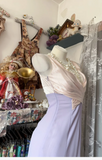 Chic V-neck Sheath Lilac Long Prom Dresses Sleeveless Chiffon Lilac Evening Dresses HZ1121