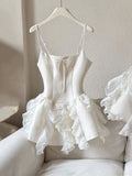 Simple A line Spaghetti Straps White Short Satin Formal Homecoming Dresses Party Graduation Dress Hoco Dresses HZ1121