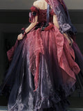 Beautiful High Low Off The Shoulder Short Sleeves Ombre Burgundy Floral 16th Chiffon Birthday Dress Lolita Dress 18th Birthday Outfits HZ1121