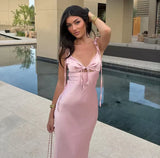 Sexy Sheath Straps Pink Satin Long Birthday Dress Birthday Outfits Graduation Dresses HZ1121