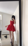 Cute A line Square Neck Red Short Homecoming Dress Summer Middle School Formal 8th Grade Hoco Dresses Cocktail Dress Birthday Outfits HZ1121