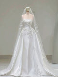 Princess Wedding Dress Sheath Strapless Sleeveless White Lace Wedding Dresses Dreamy Bridal Gowns HZ1121