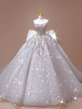 Timeless Bridal Dress Ball Gown Strapless Lace Sequin White Long Wedding Dress Long Wedding Dresses Modest Wedding Gowns HZ1121