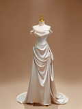 Unique Bridal Dress A line Off The Shoulder Satin Long Wedding Dress Long Wedding Dresses Modest Wedding Gowns HZ1121