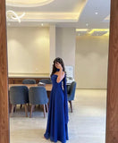 Classy A line Strapless Royal Blue Chiffon Long Prom Gown Summer Wedding Guest Dress Bridal Guest Dresses Wedding Outfits For Guest HZ1121